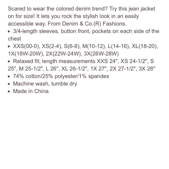 Denim & Co. 3/4 sleeve colored denim Jean jacket - Picture 6 of 10